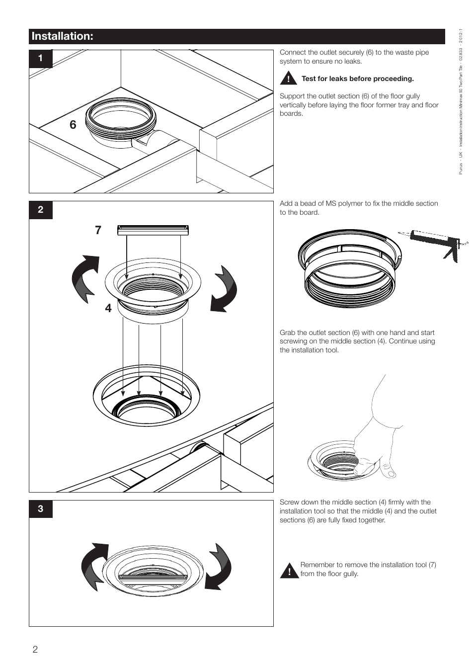 Installation | Purus Minimax Two Part-Tile User Manual | Page 2 / 4