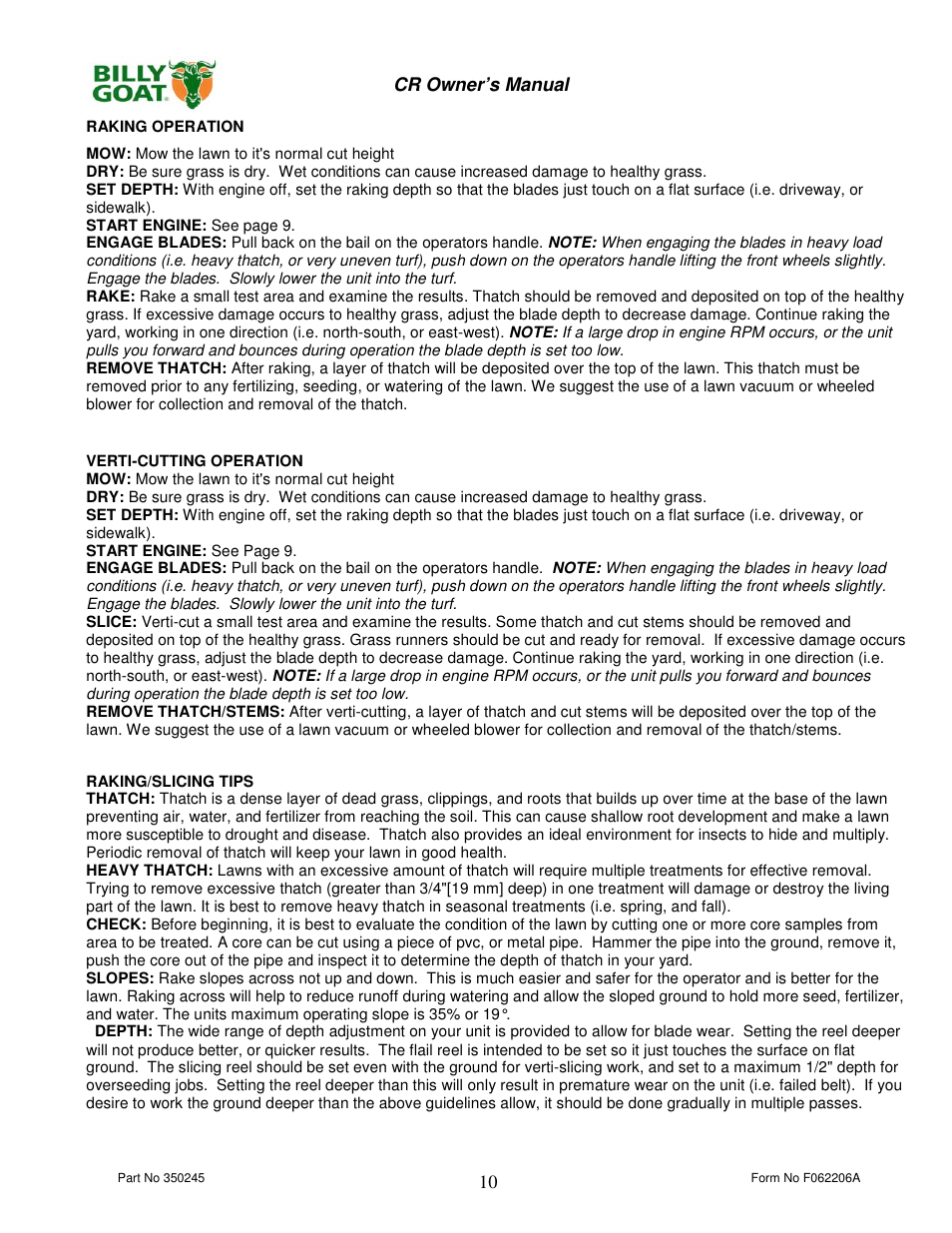 Billy Goat CR550HC User Manual | Page 10 / 16