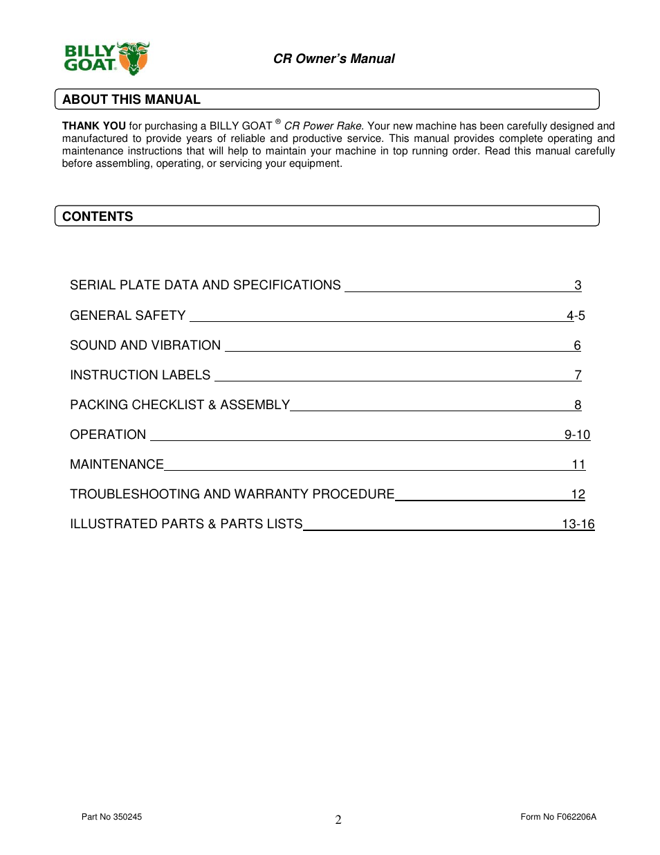 Billy Goat CR550HC User Manual | Page 2 / 16