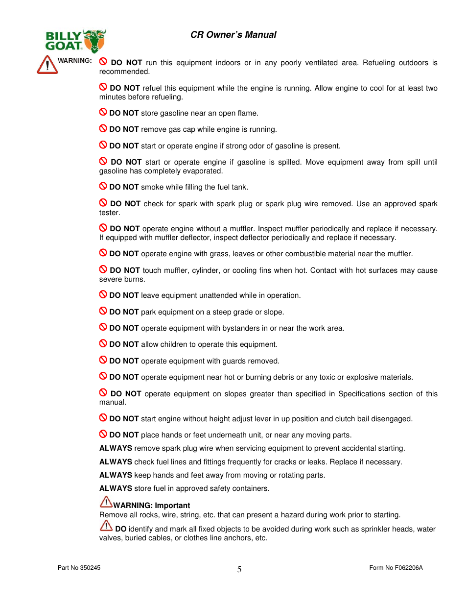 Billy Goat CR550HC User Manual | Page 5 / 16