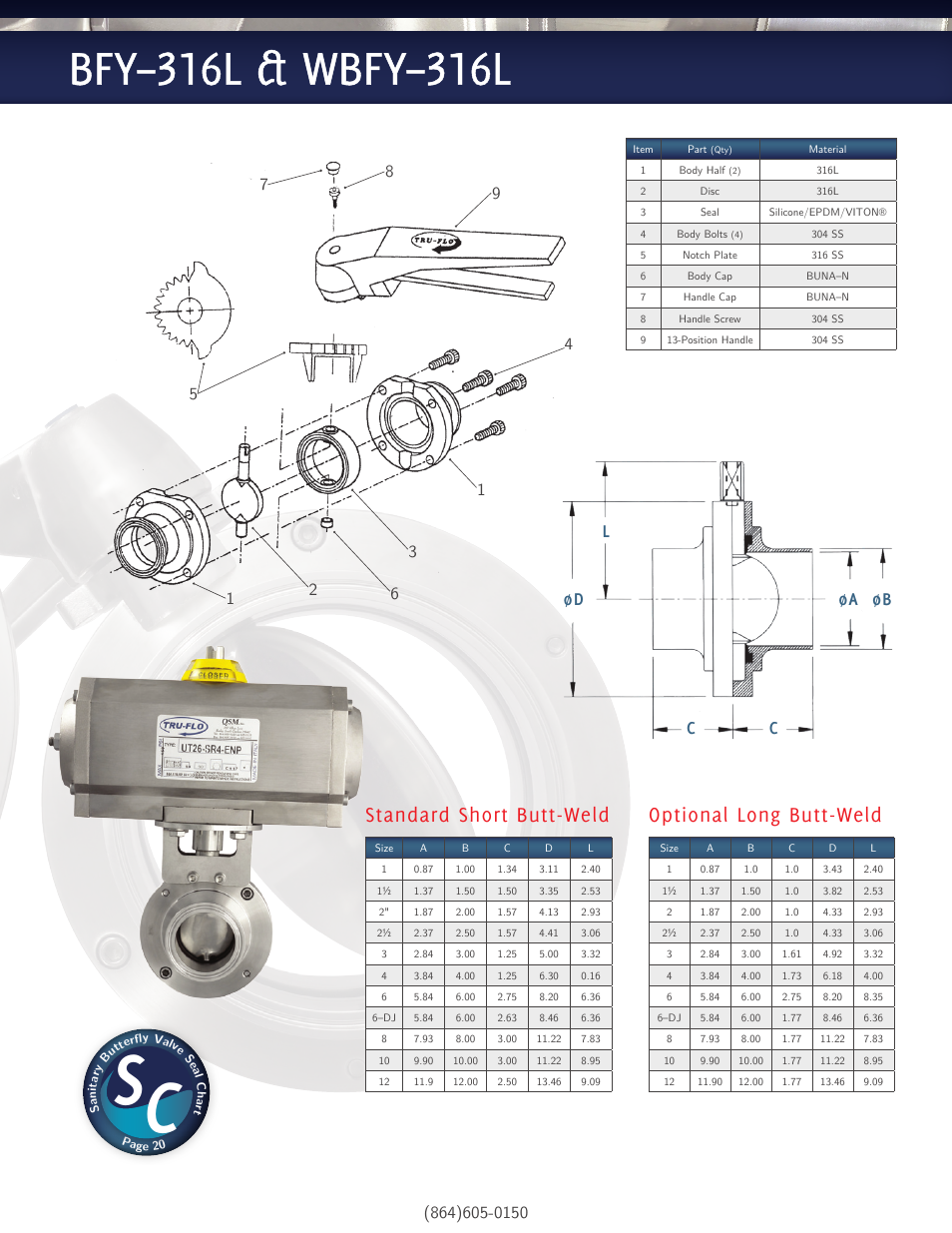 Standard short butt-weld, Optional long butt-weld, Lød c c øa øb | QSM BFY-316L User Manual | Page 2 / 2