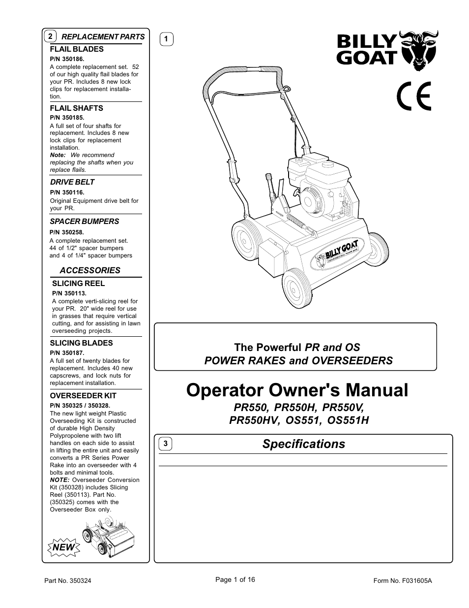 Billy Goat PR550 User Manual | 16 pages