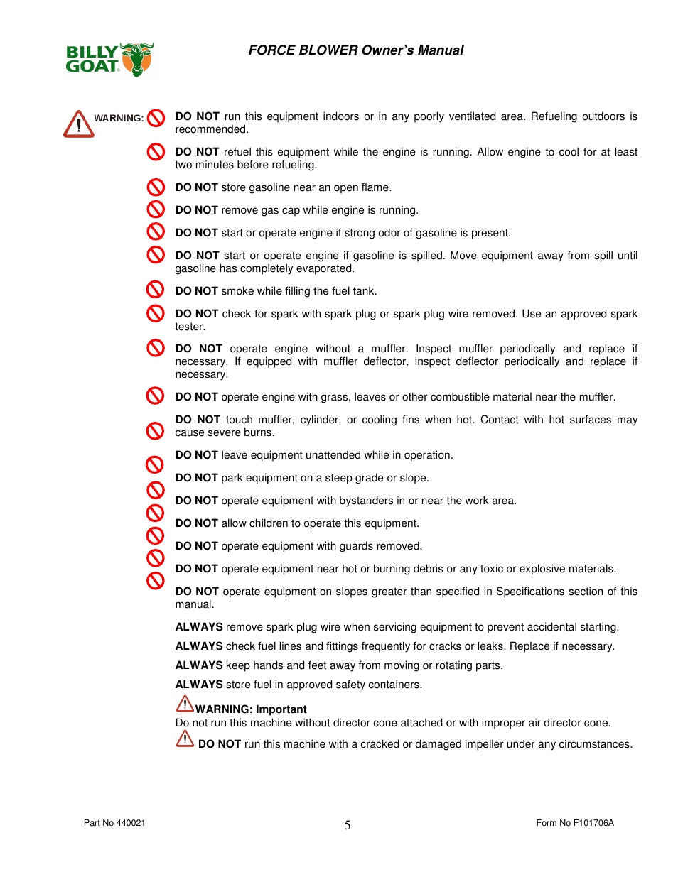 Billy Goat P / N 440120 User Manual | Page 5 / 16