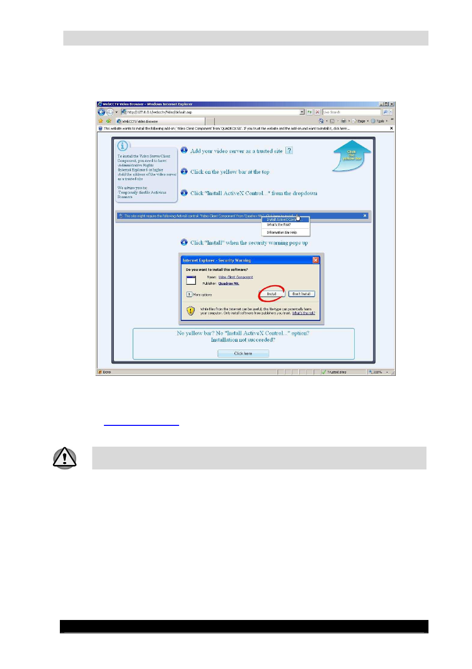 Guardnvr installation manual, Version 4.4 series, Activex installation screen | Quadrox QGuard Installation Manual User Manual | Page 47 / 81