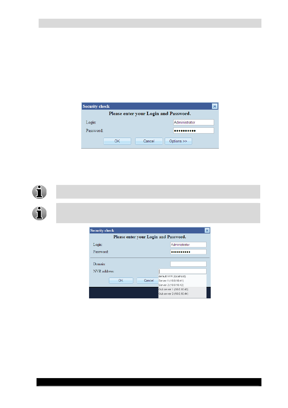 Guardnvr installation manual, Version 4.4 series, Basic logon screen | Extended logon screen | Quadrox QGuard Installation Manual User Manual | Page 9 / 81