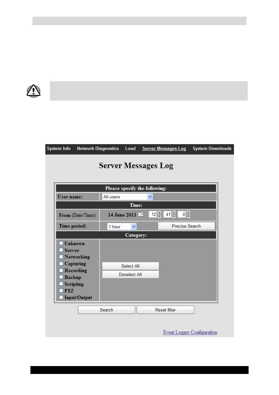 4 server messages log, 1 log search, Qguard user manual | Quadrox QGuard User Manual User Manual | Page 111 / 171