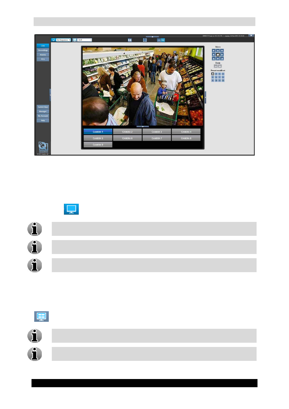 1 sequences, 2 mosaics, Qguard user manual | Version 4.9 series, Single view screen | Quadrox QGuard User Manual User Manual | Page 118 / 171