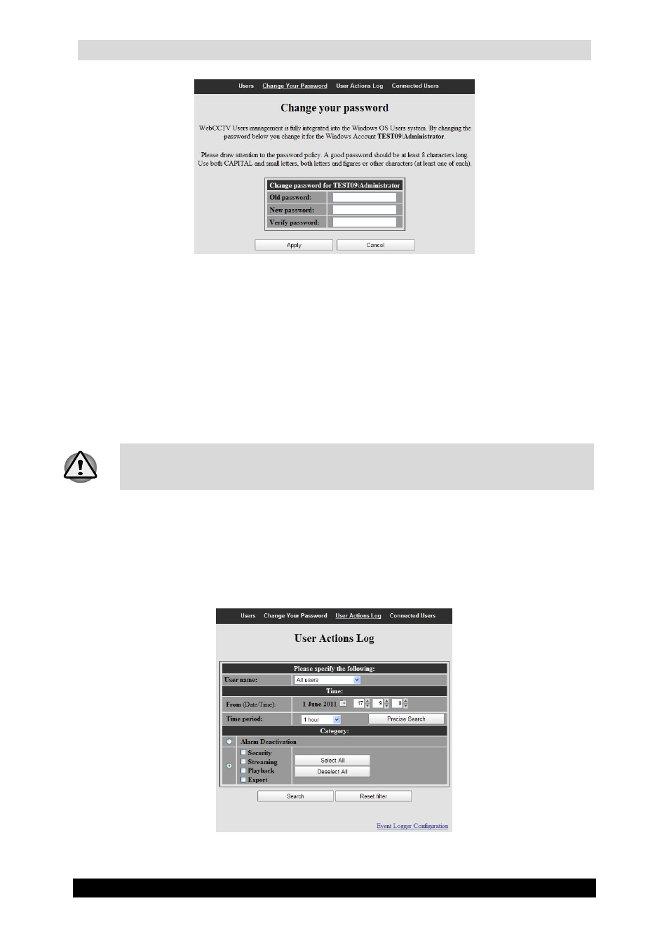 4 user actions log, 1 log search, Qguard user manual | Quadrox QGuard User Manual User Manual | Page 24 / 171