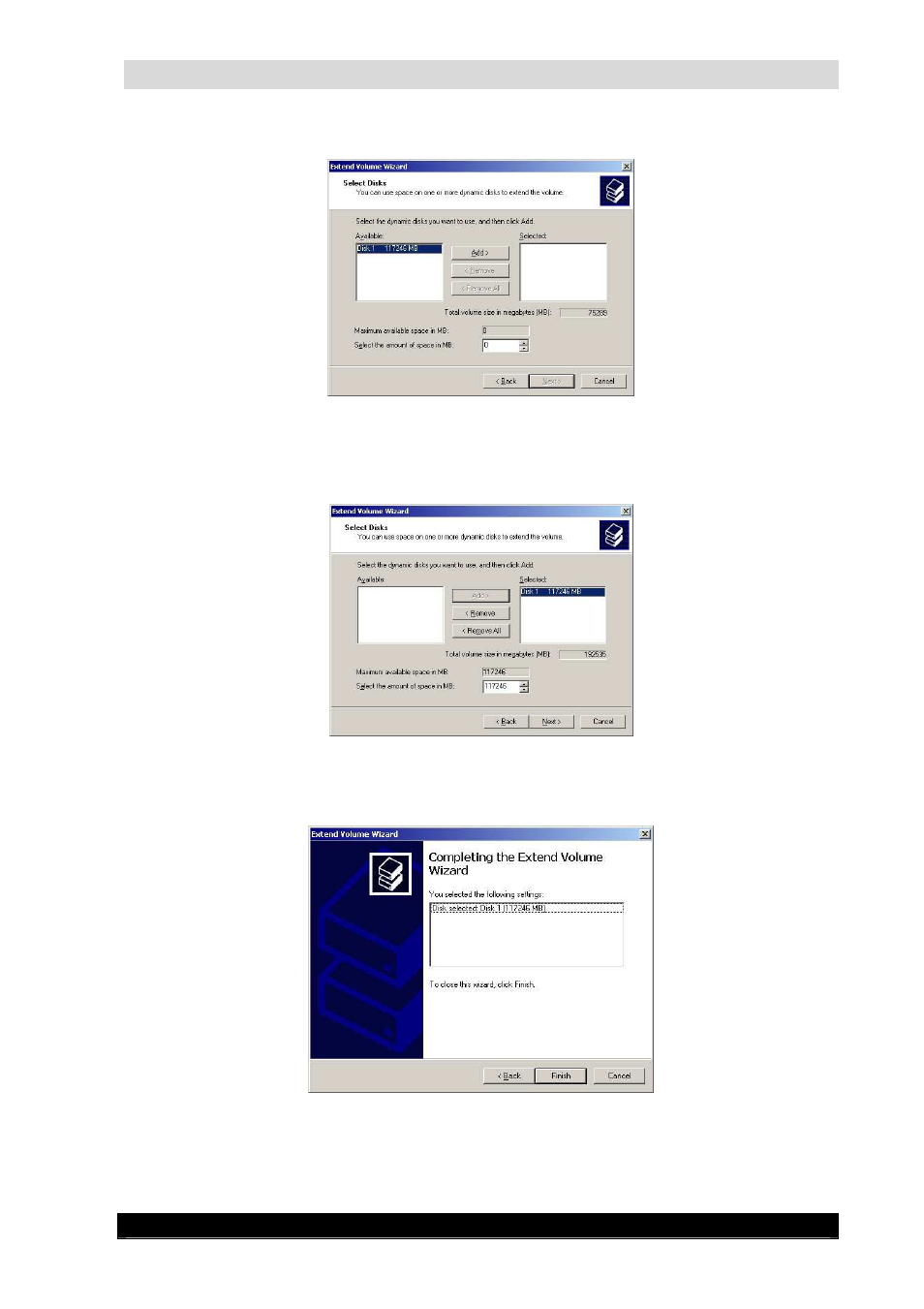 Webcctv installation manual, Version 4.4 series, Extend volume wizard screen | Quadrox WebCCTV Installation Manual User Manual | Page 44 / 84