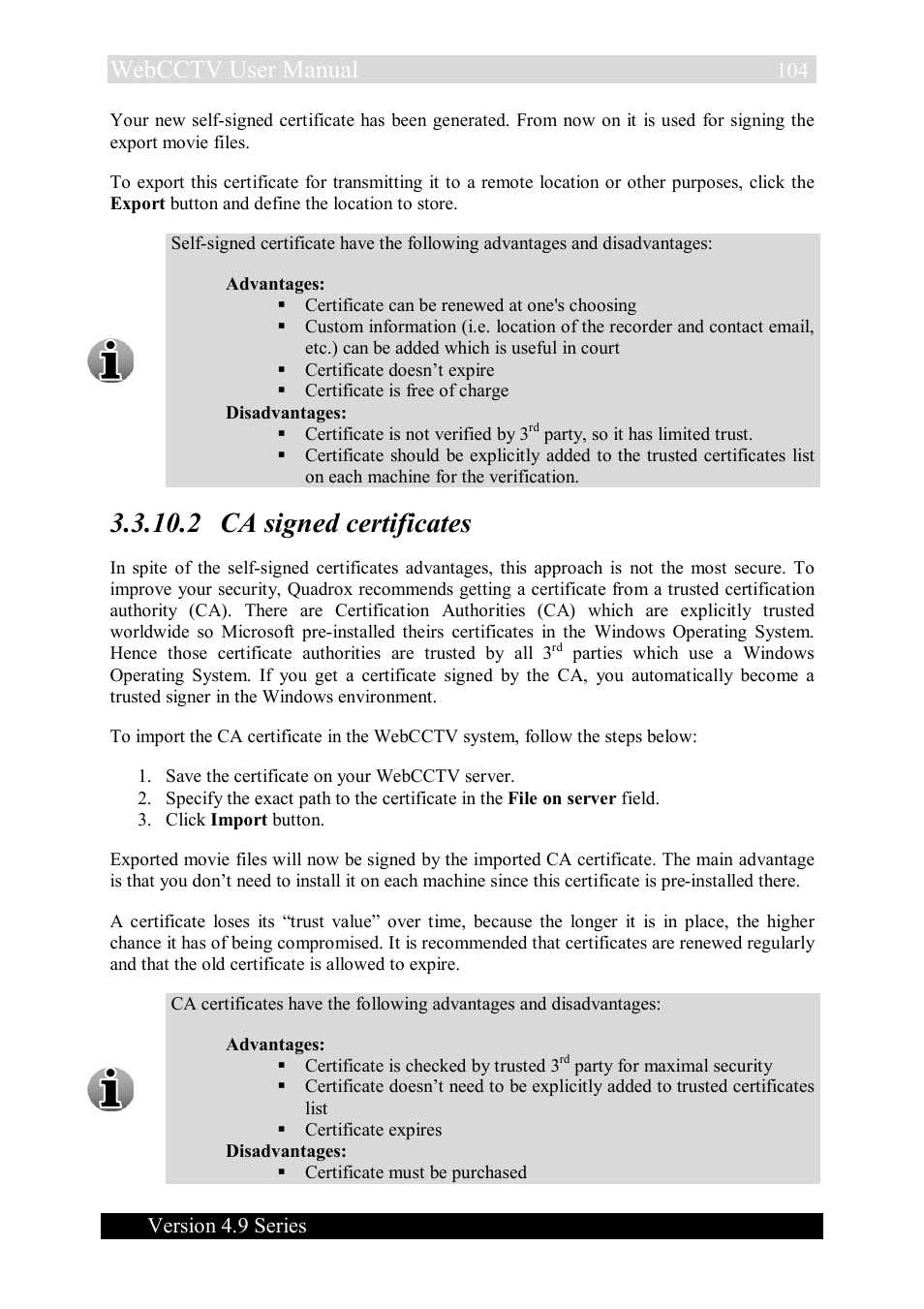 2 ca signed certificates, Webcctv user manual | Quadrox WebCCTV User Manual User Manual | Page 104 / 170