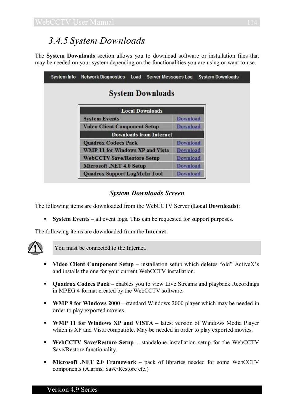 5 system downloads, Webcctv user manual | Quadrox WebCCTV User Manual User Manual | Page 114 / 170