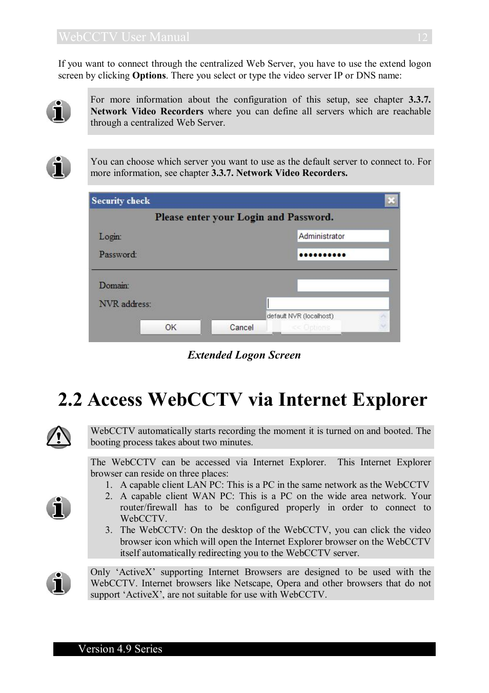 2 access webcctv via internet explorer, Webcctv user manual | Quadrox WebCCTV User Manual User Manual | Page 12 / 170