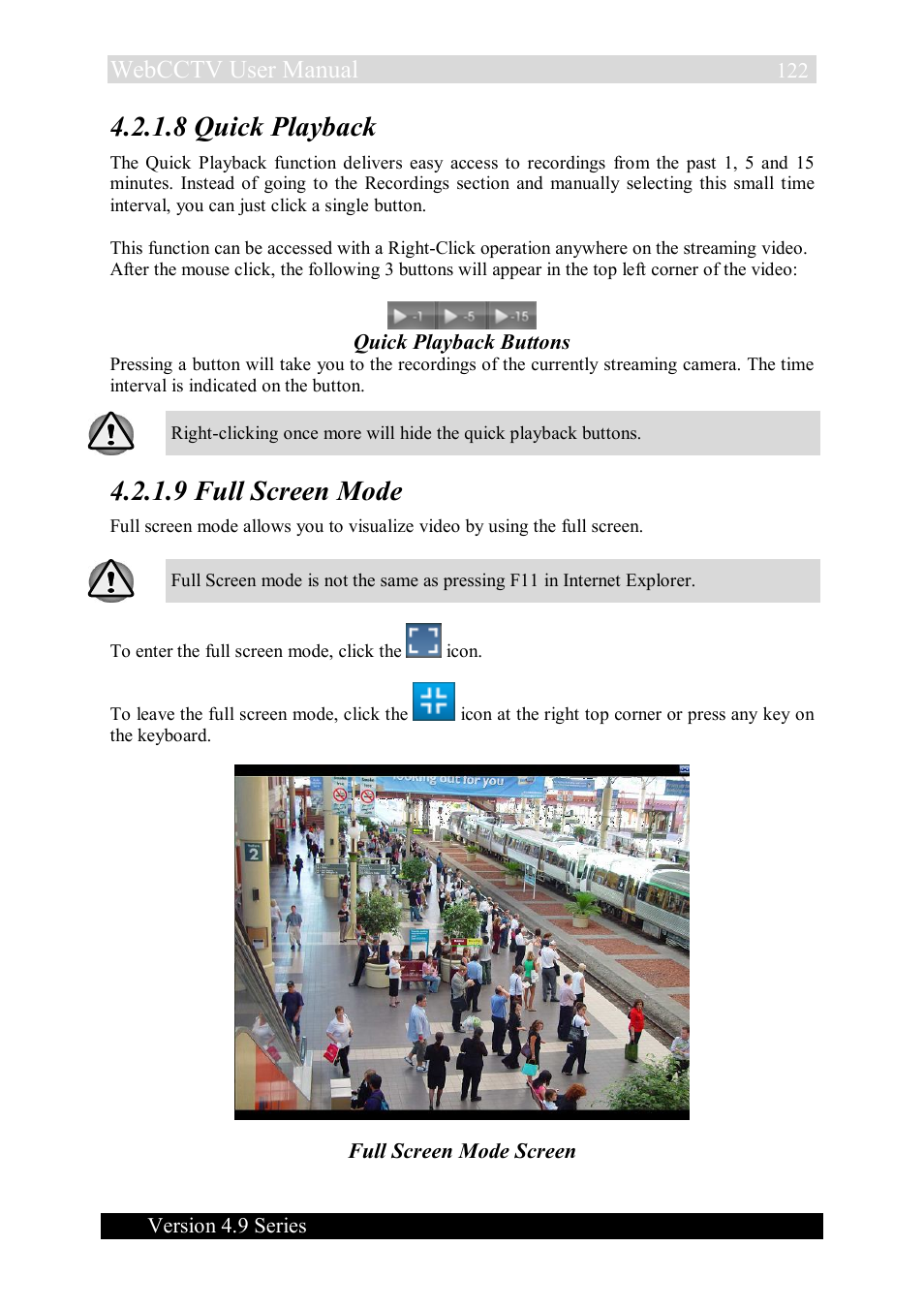 8 quick playback, 9 full screen mode, Webcctv user manual | Quadrox WebCCTV User Manual User Manual | Page 122 / 170