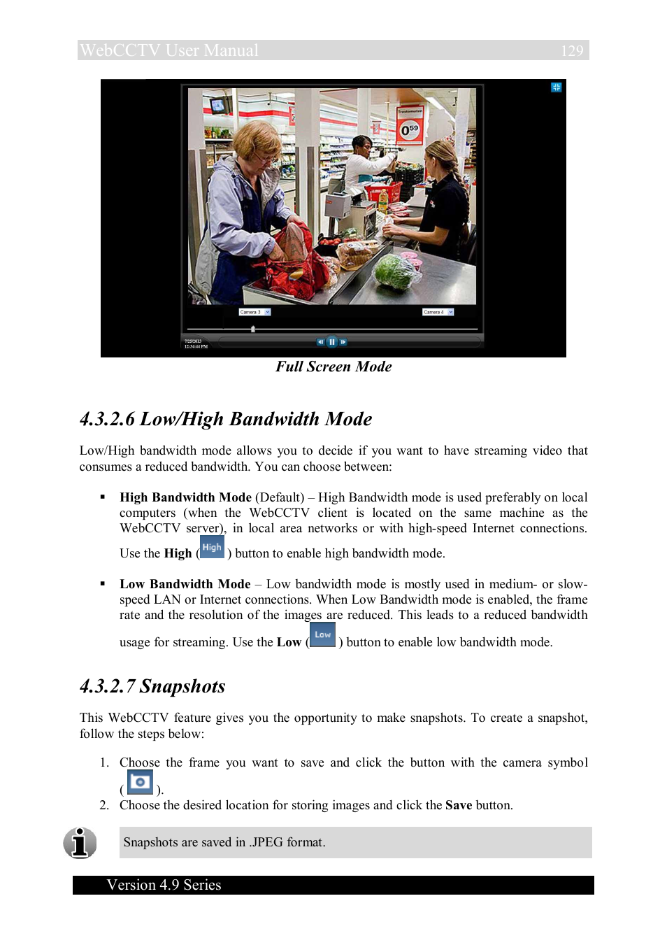 6 low/high bandwidth mode, 7 snapshots, Webcctv user manual | Quadrox WebCCTV User Manual User Manual | Page 129 / 170