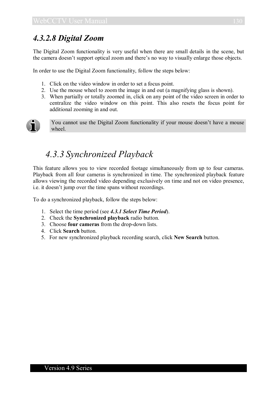 3 synchronized playback, 8 digital zoom, Webcctv user manual | Quadrox WebCCTV User Manual User Manual | Page 130 / 170