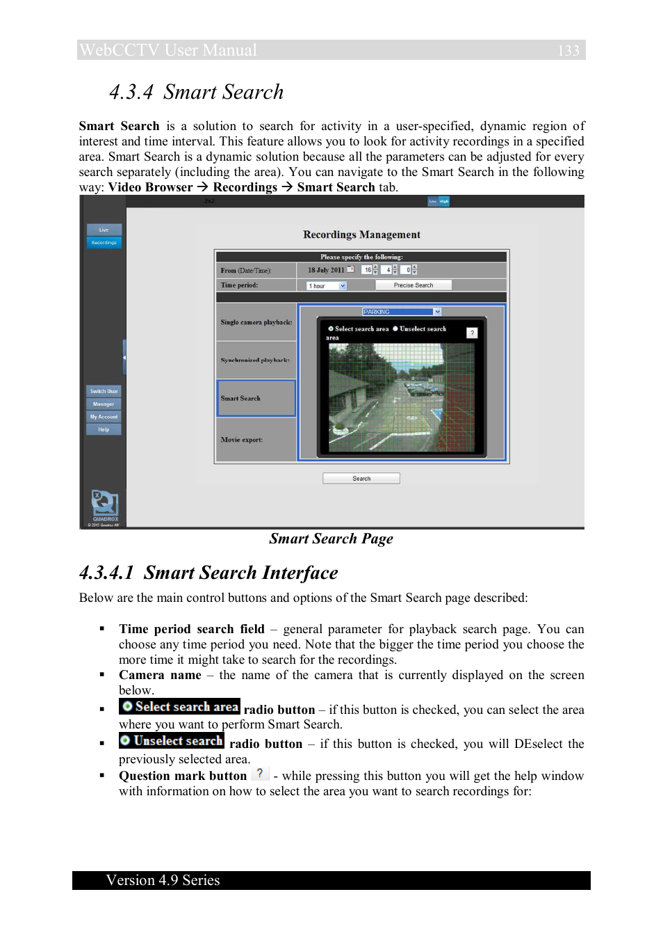 4 smart search, 1 smart search interface, Webcctv user manual | Quadrox WebCCTV User Manual User Manual | Page 133 / 170