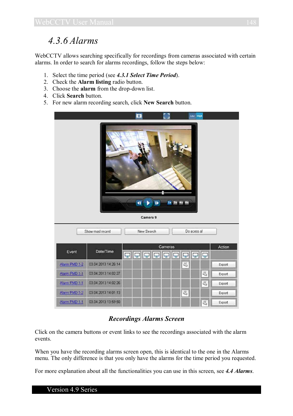 6 alarms, Webcctv user manual | Quadrox WebCCTV User Manual User Manual | Page 148 / 170