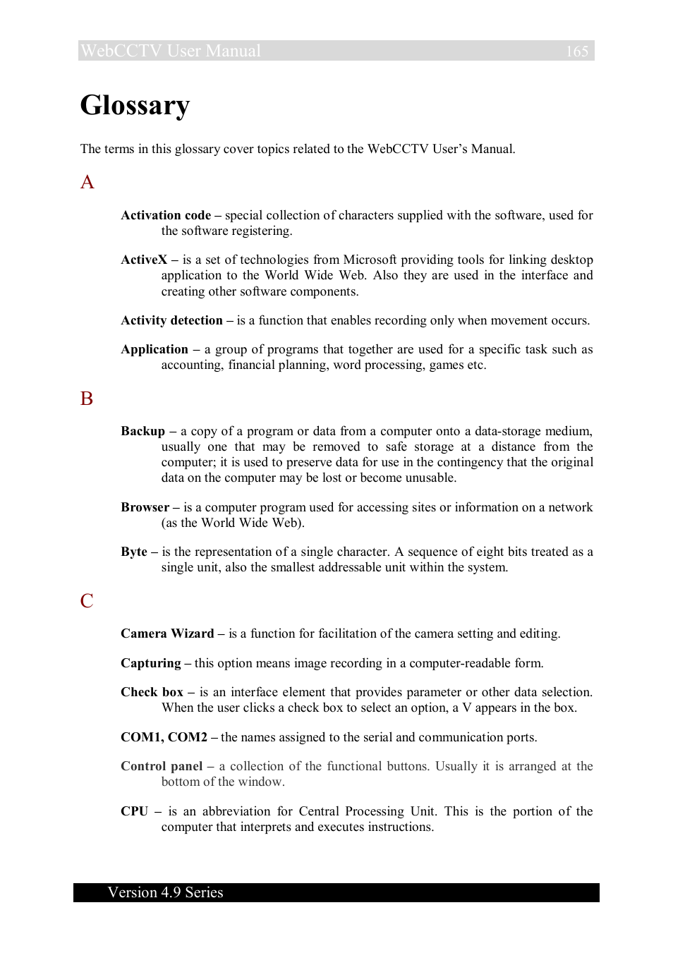 Glossary, Webcctv user manual | Quadrox WebCCTV User Manual User Manual | Page 165 / 170