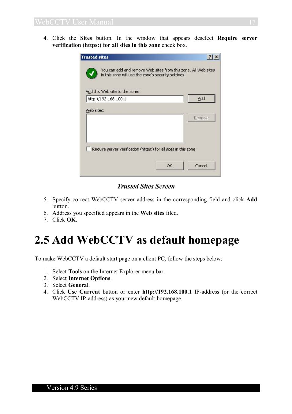 5 add webcctv as default homepage, Webcctv user manual | Quadrox WebCCTV User Manual User Manual | Page 17 / 170