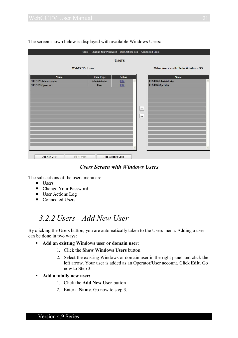 2 users - add new user, Webcctv user manual | Quadrox WebCCTV User Manual User Manual | Page 21 / 170