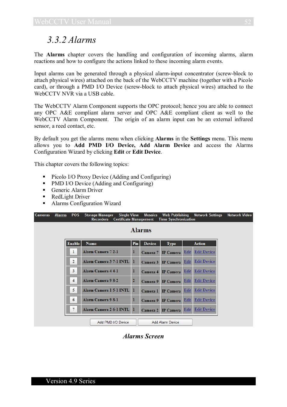 2 alarms, Webcctv user manual | Quadrox WebCCTV User Manual User Manual | Page 52 / 170