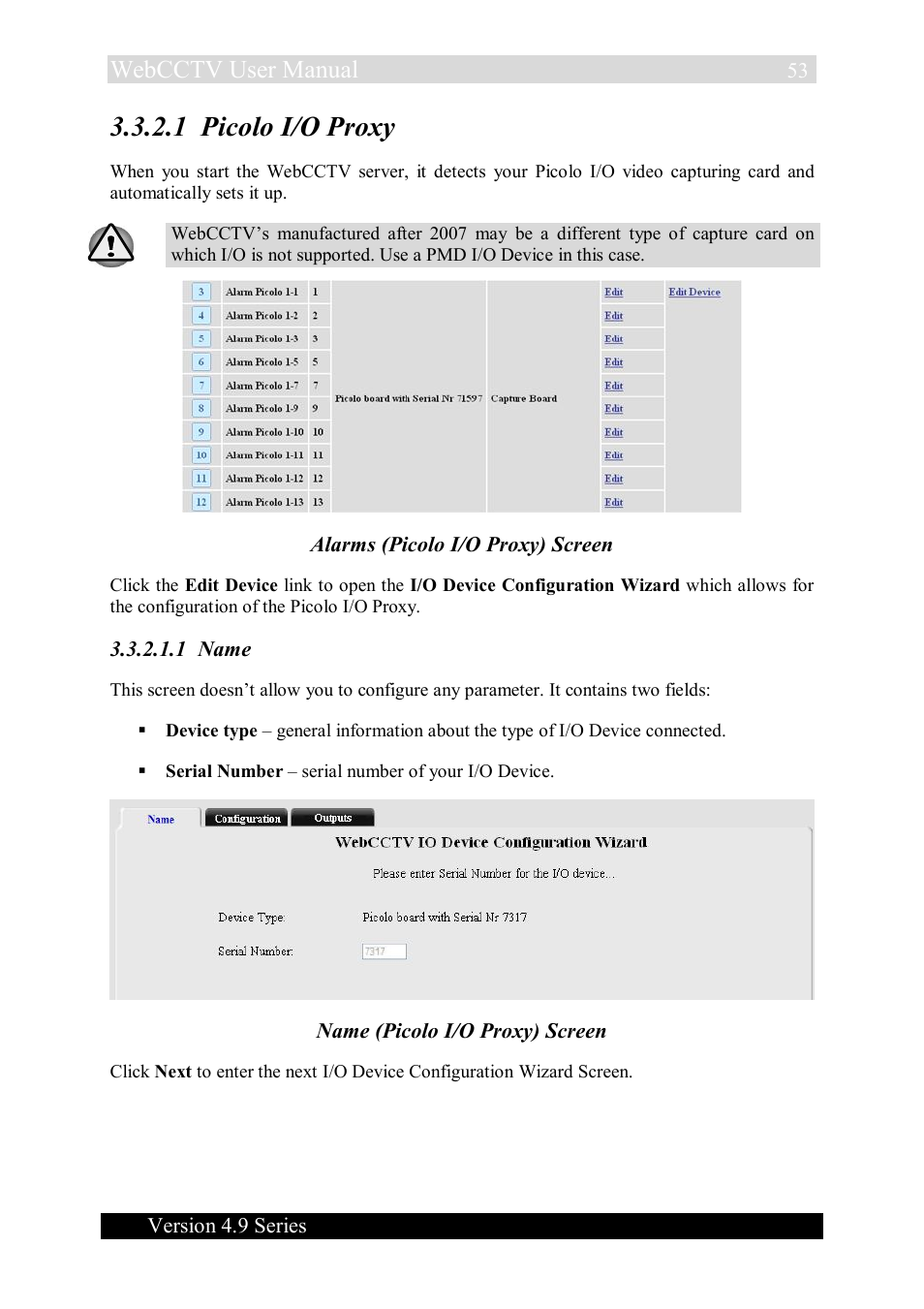 1 picolo i/o proxy, Webcctv user manual | Quadrox WebCCTV User Manual User Manual | Page 53 / 170