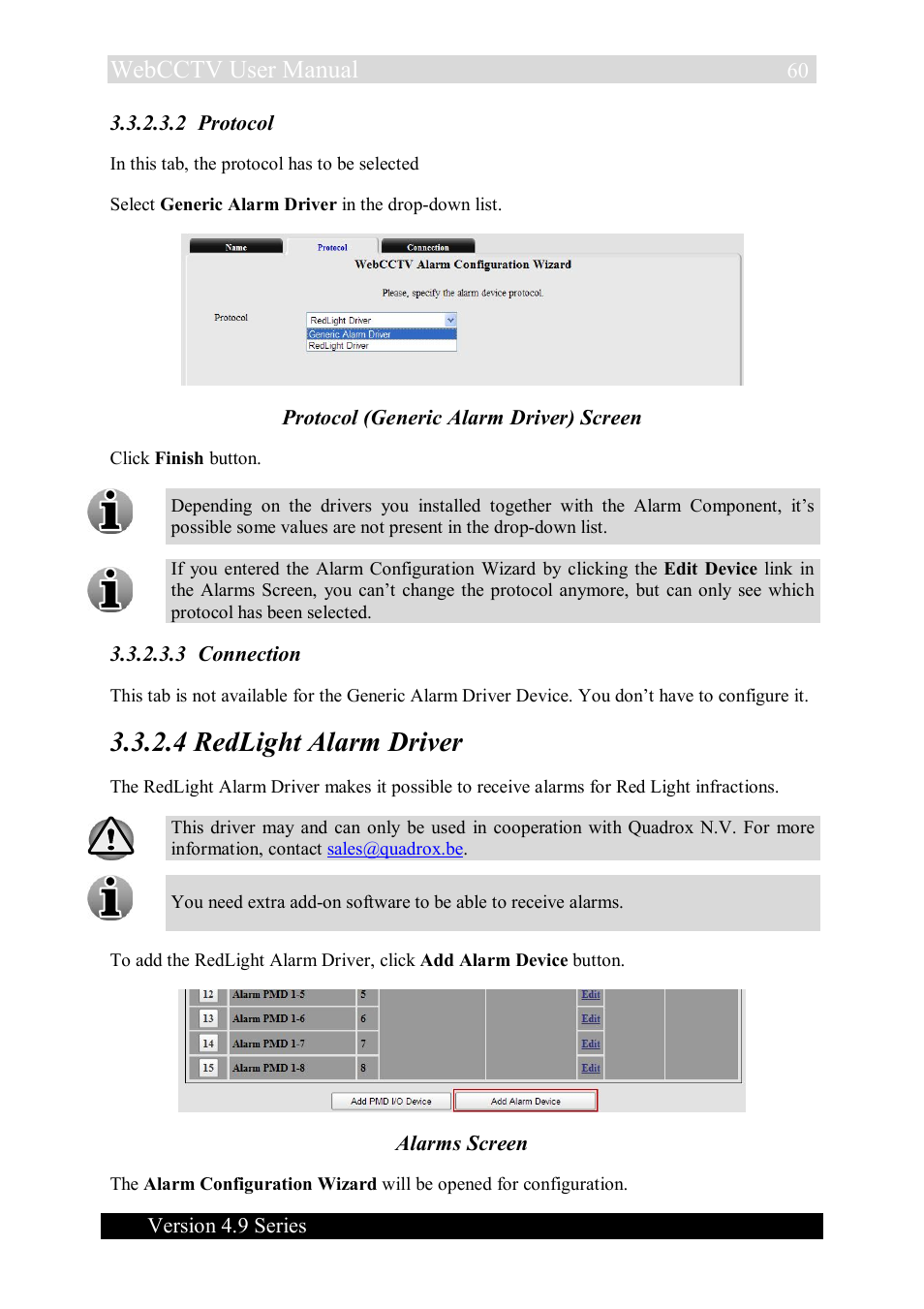 4 redlight alarm driver, Webcctv user manual | Quadrox WebCCTV User Manual User Manual | Page 60 / 170