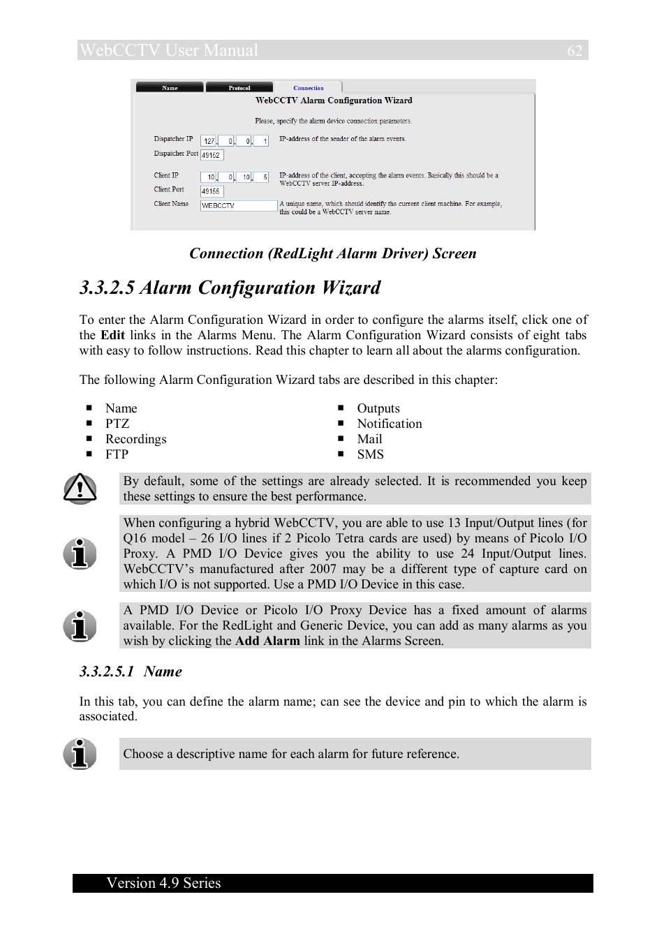 5 alarm configuration wizard, Webcctv user manual | Quadrox WebCCTV User Manual User Manual | Page 62 / 170