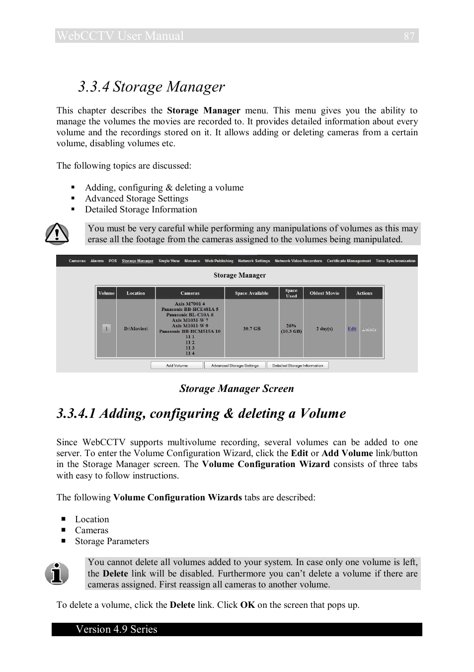 4 storage manager, 1 adding, configuring & deleting a volume, Webcctv user manual | Quadrox WebCCTV User Manual User Manual | Page 87 / 170