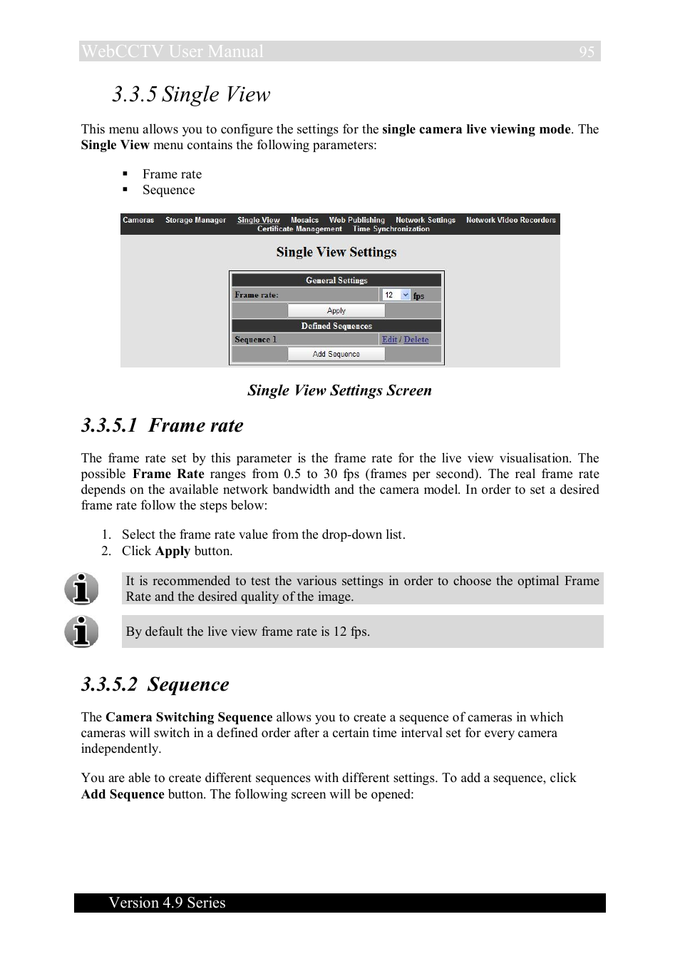 5 single view, 1 frame rate, 2 sequence | Webcctv user manual | Quadrox WebCCTV User Manual User Manual | Page 95 / 170