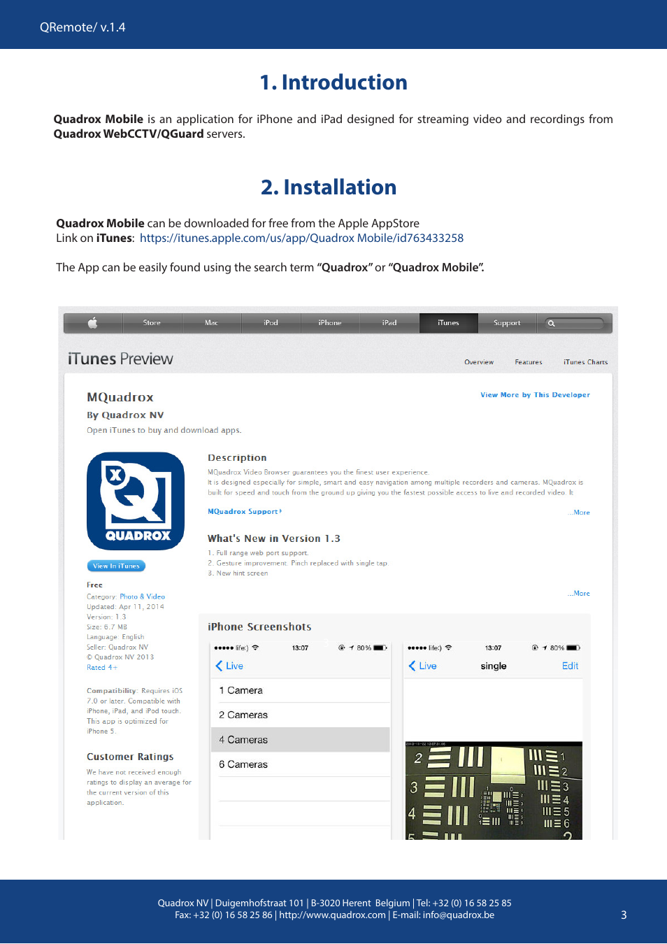 Introduction, Installation | Quadrox Mobile User Manual | Page 3 / 10