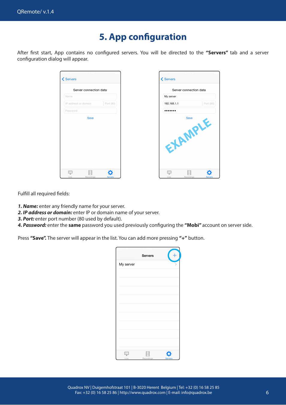 Ex ample, App configuration | Quadrox Mobile User Manual | Page 6 / 10
