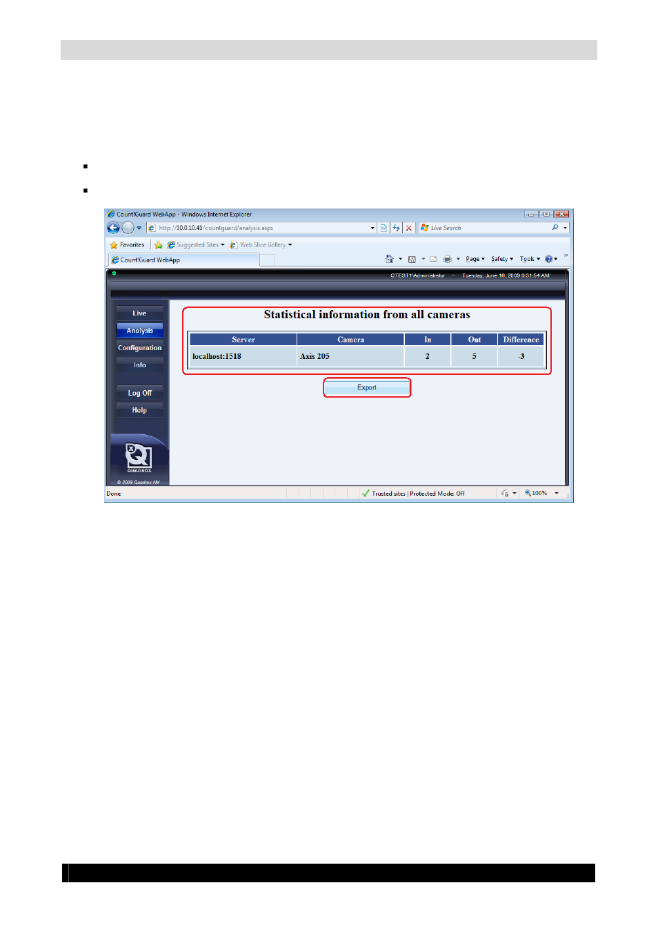 2 analysis, 1 overall information, 2 export | Count!guard manual 24 | Quadrox Count-Guard User Manual User Manual | Page 24 / 48