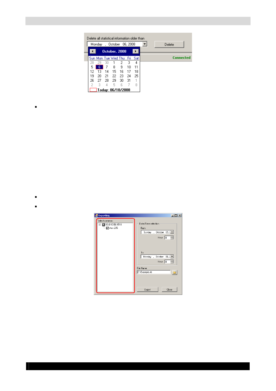 3 export, Count!guard manual 43, Selection delete data screen | Export select cameras screen, Version 2.1.0.0 series | Quadrox Count-Guard User Manual User Manual | Page 43 / 48