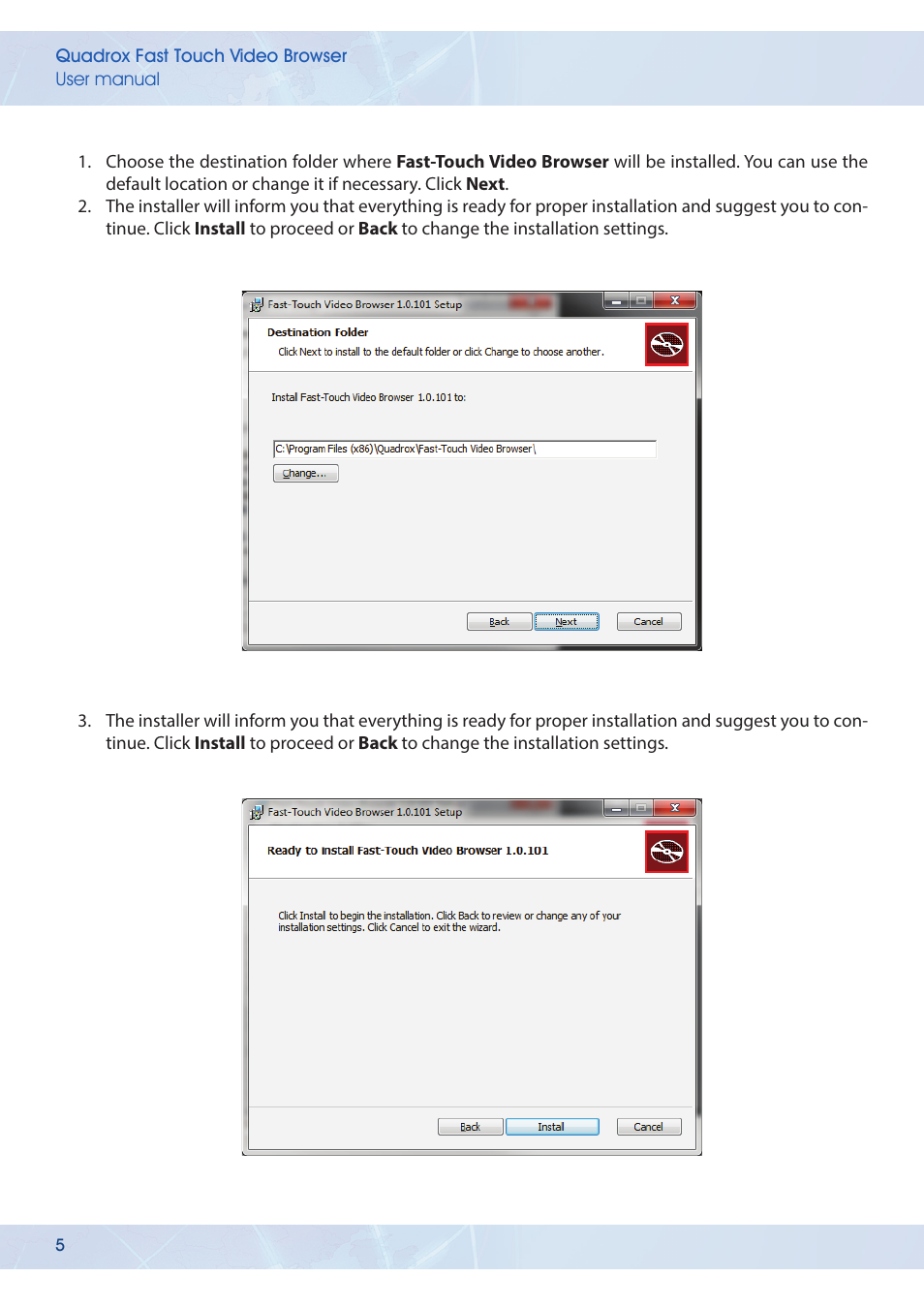 Quadrox Fast-Touch Video Browser User Manual | Page 5 / 21