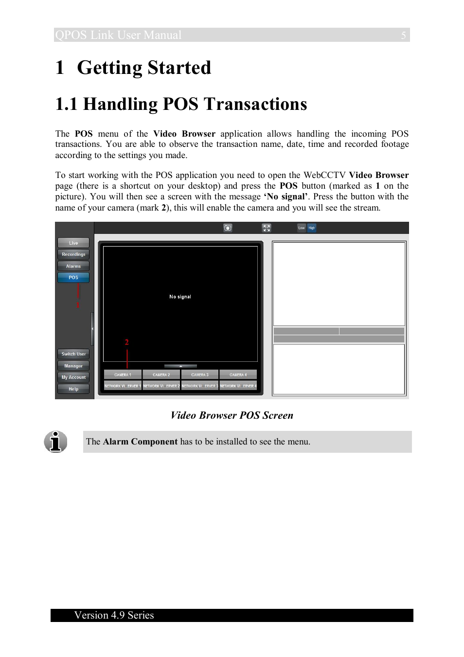 1 getting started, 1 handling pos transactions, Qpos link user manual | Quadrox QPOS Link User Manual | Page 5 / 16