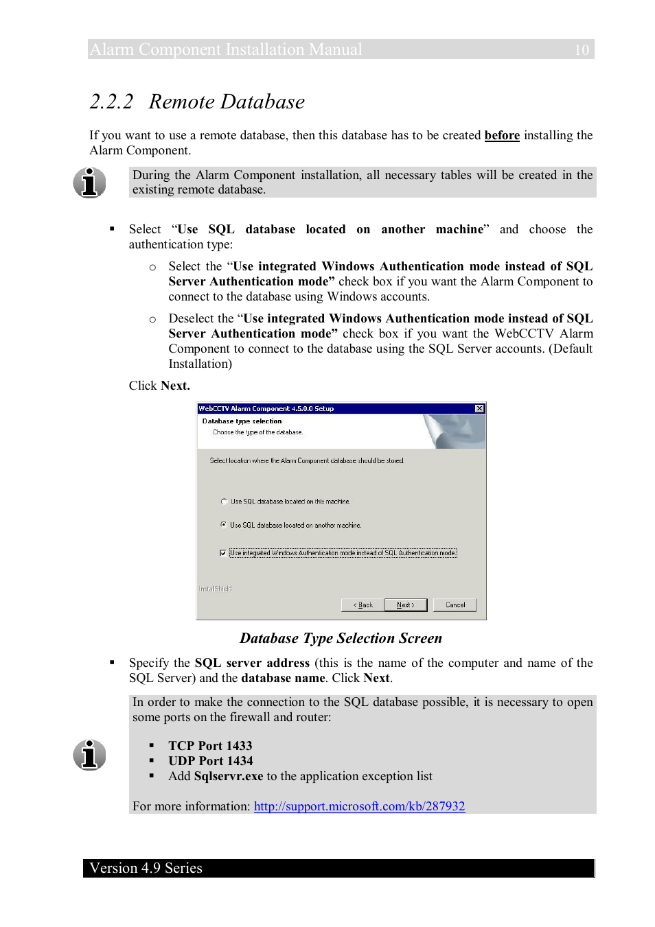 2 remote database, Alarm component installation manual | Quadrox Alarm Component User Manual | Page 10 / 12