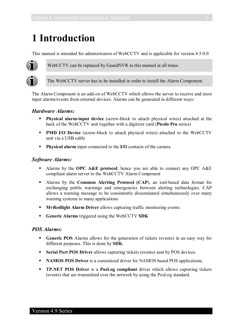 1 introduction, Alarm component installation manual | Quadrox Alarm Component User Manual | Page 3 / 12