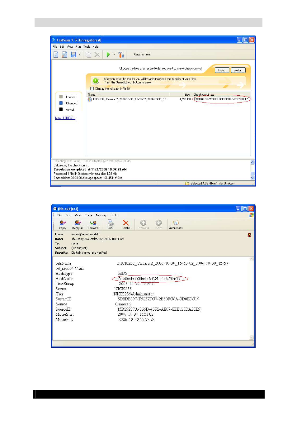 Video authentication manual, Version 4.4 series, Fastsum screen | Digital signature screen | Quadrox Video Authentication User Manual | Page 19 / 21