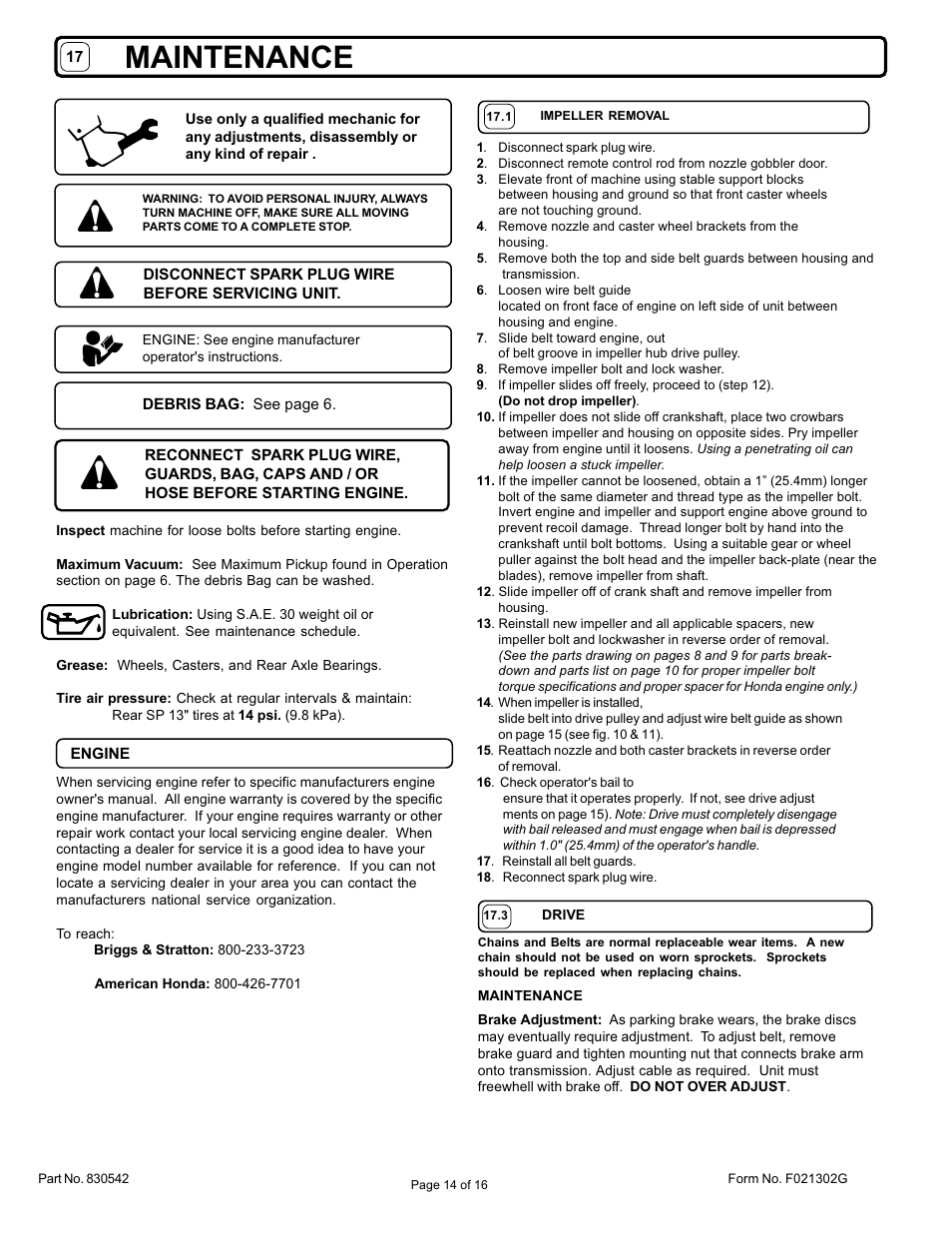 Maintenance | Billy Goat VQ802SPH User Manual | Page 14 / 16
