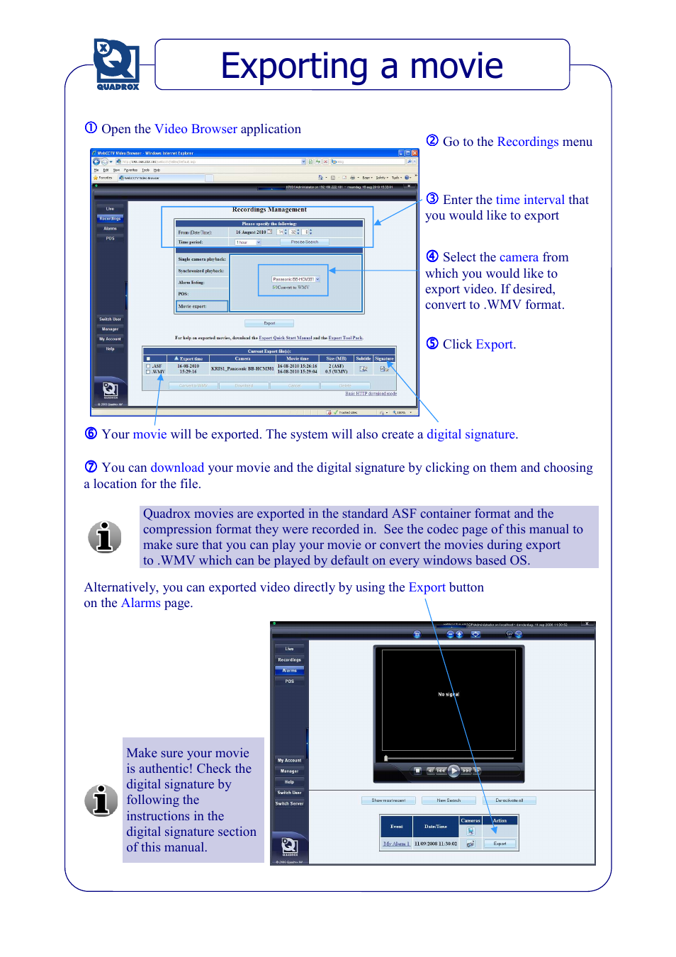 Quadrox Export Quick Start Manual User Manual | 7 pages