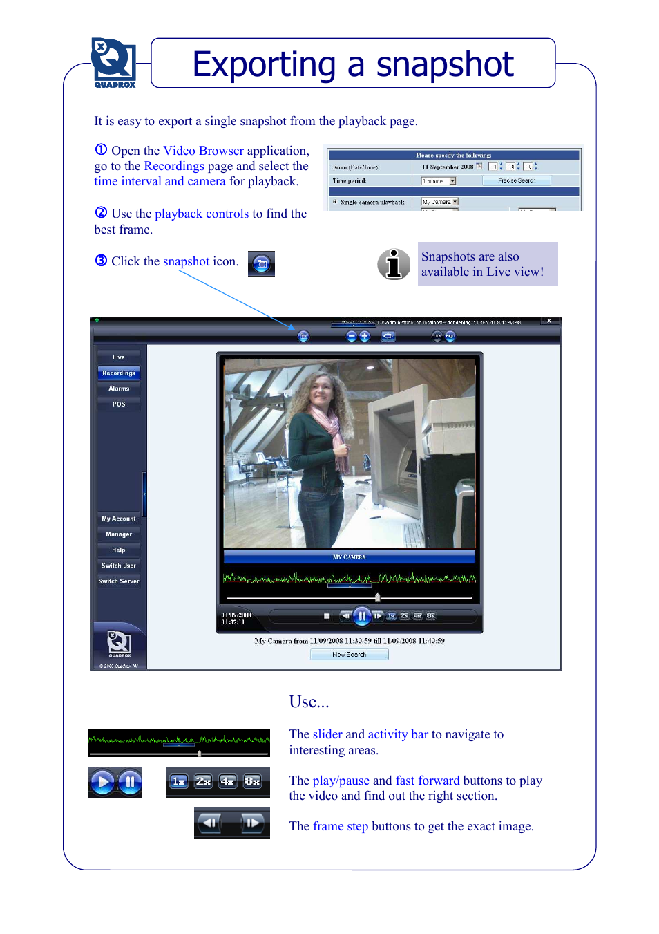 Exporting a snapshot | Quadrox Export Quick Start Manual User Manual | Page 2 / 7