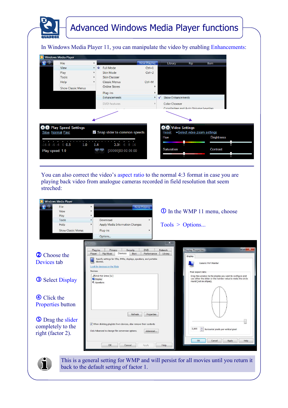Advanced windows media player functions | Quadrox Export Quick Start Manual User Manual | Page 4 / 7