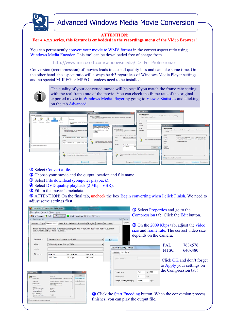 Advanced windows media movie conversion | Quadrox Export Quick Start Manual User Manual | Page 5 / 7