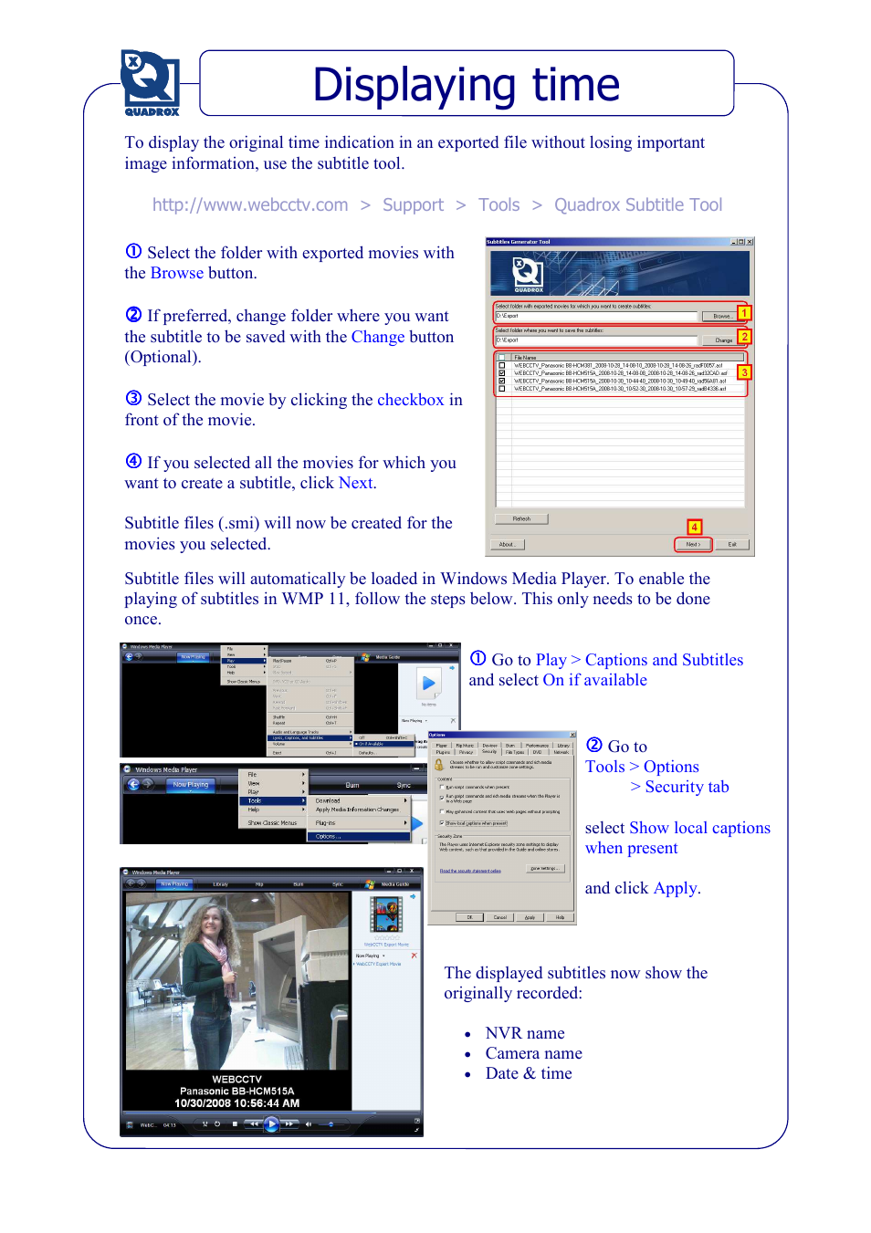 Displaying time | Quadrox Export Quick Start Manual User Manual | Page 6 / 7