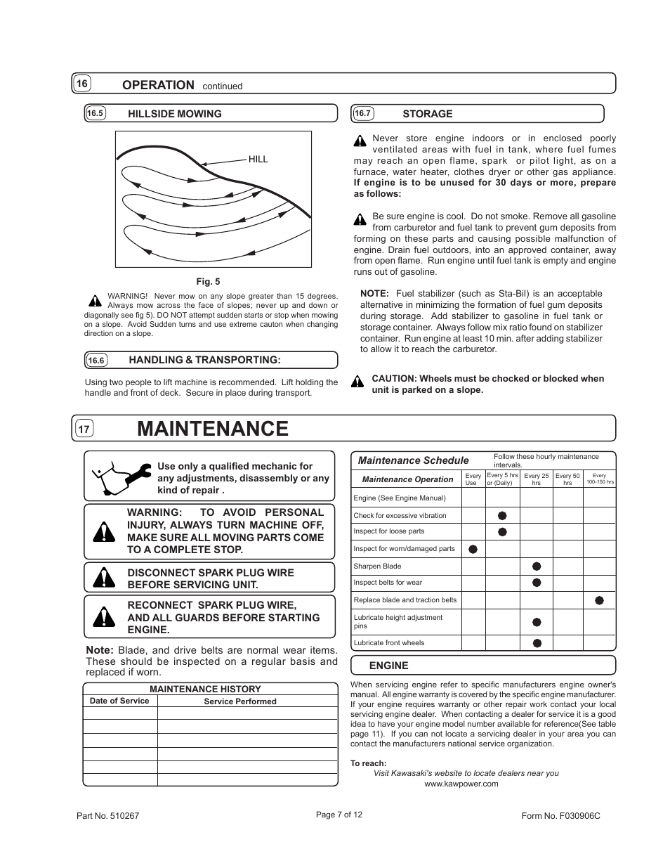 Maintenance, Operation | Billy Goat HW651SP User Manual | Page 7 / 12