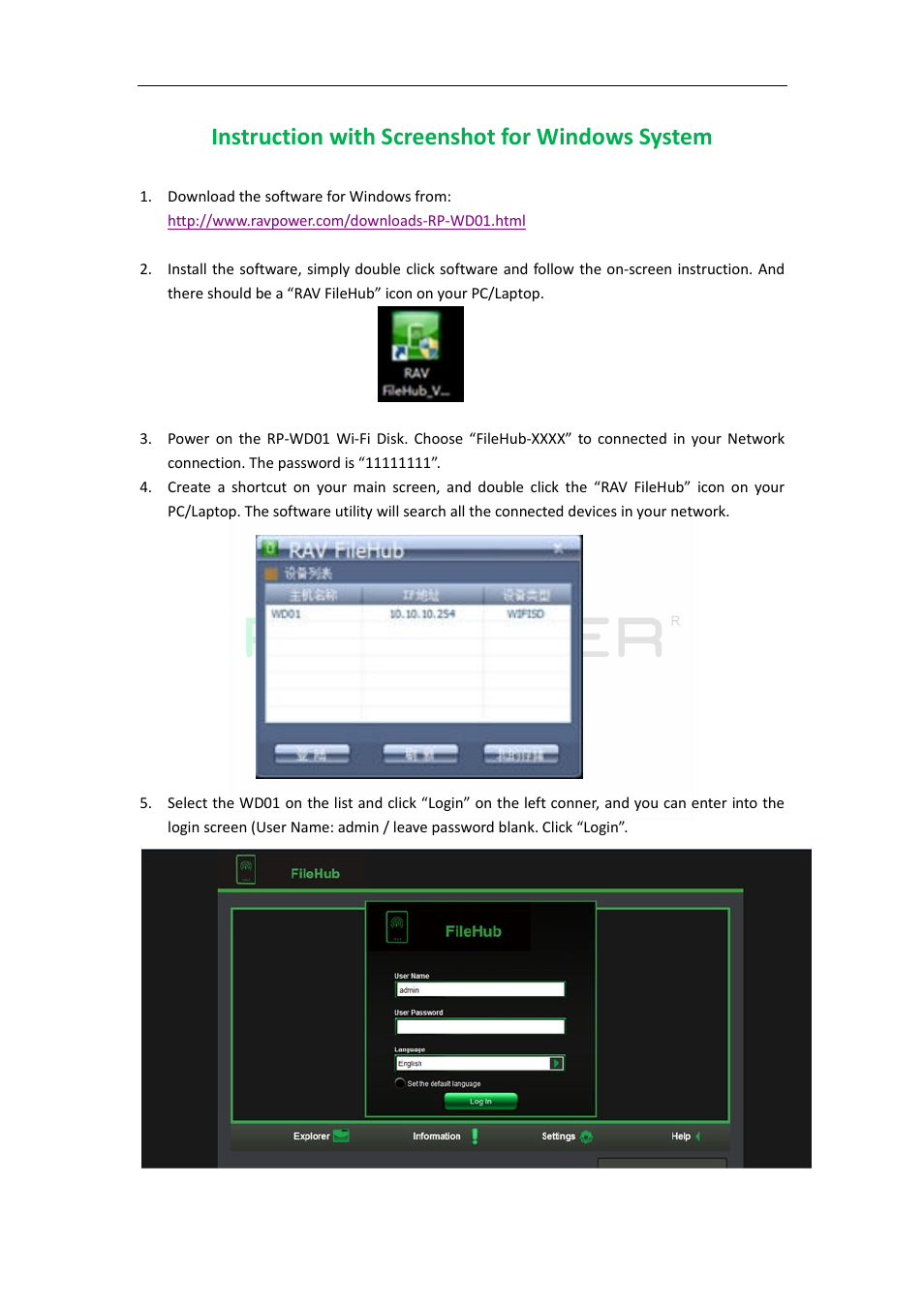 RAVPower RP-WD01 for Windows User Manual | 10 pages