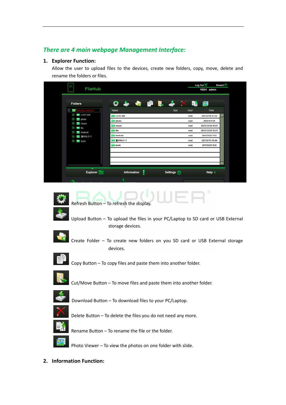 There are 4 main webpage management interface | RAVPower RP-WD01 for Windows User Manual | Page 2 / 10