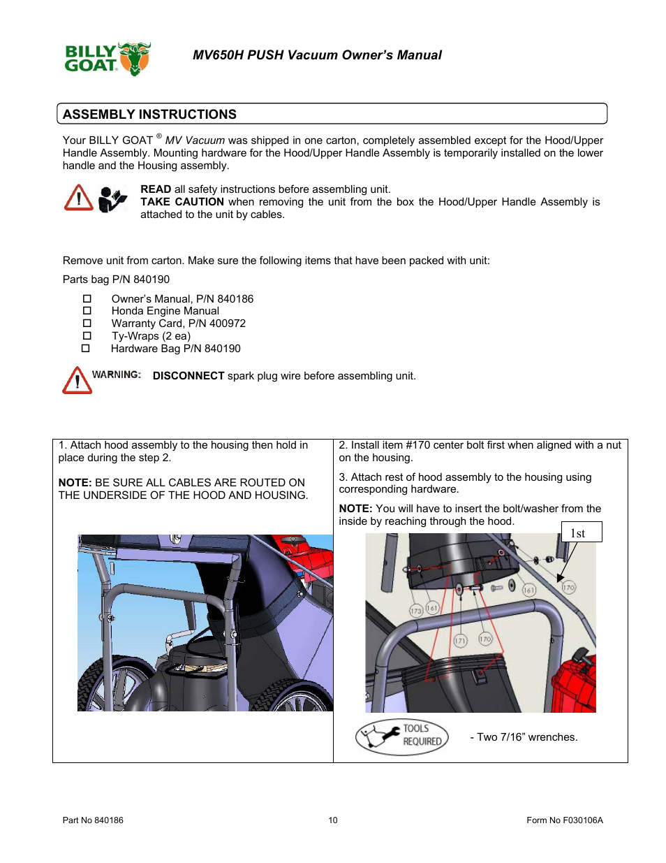 Billy Goat MV650H User Manual | Page 10 / 28