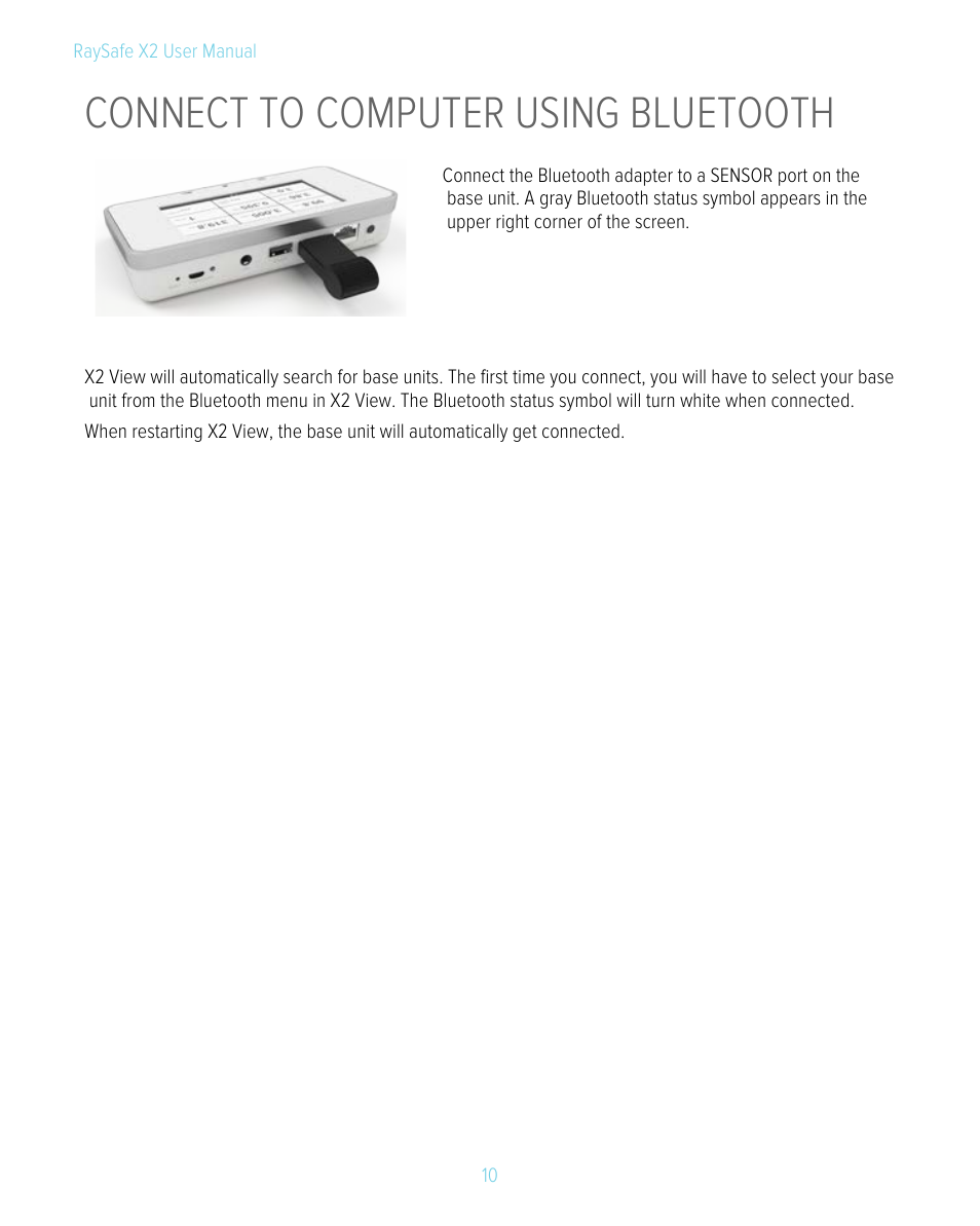 Connect to computer using bluetooth | RaySafe X2 Manual User Manual | Page 10 / 51
